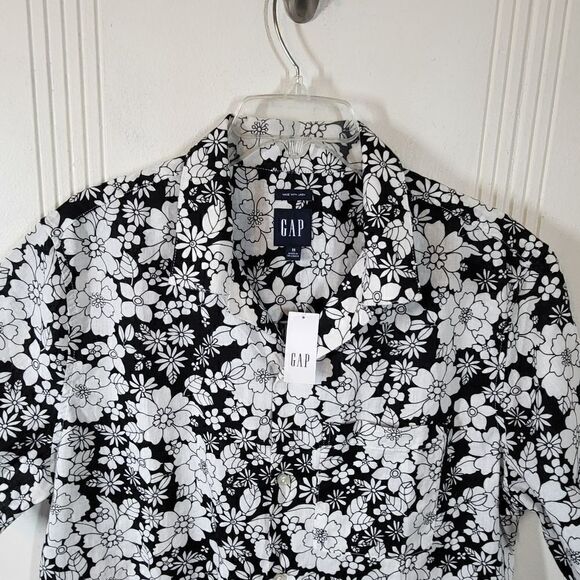 Gap Women's Black & White Flowered Linen Blend Blouse - Picture 9 of 11